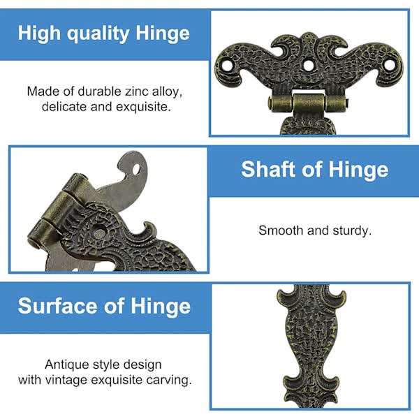 Antique Hinges, Bronze Decorative Retro Carved Hinges Cabinet Hinges For Doors Cupboard Jewelry Box 6 pcs