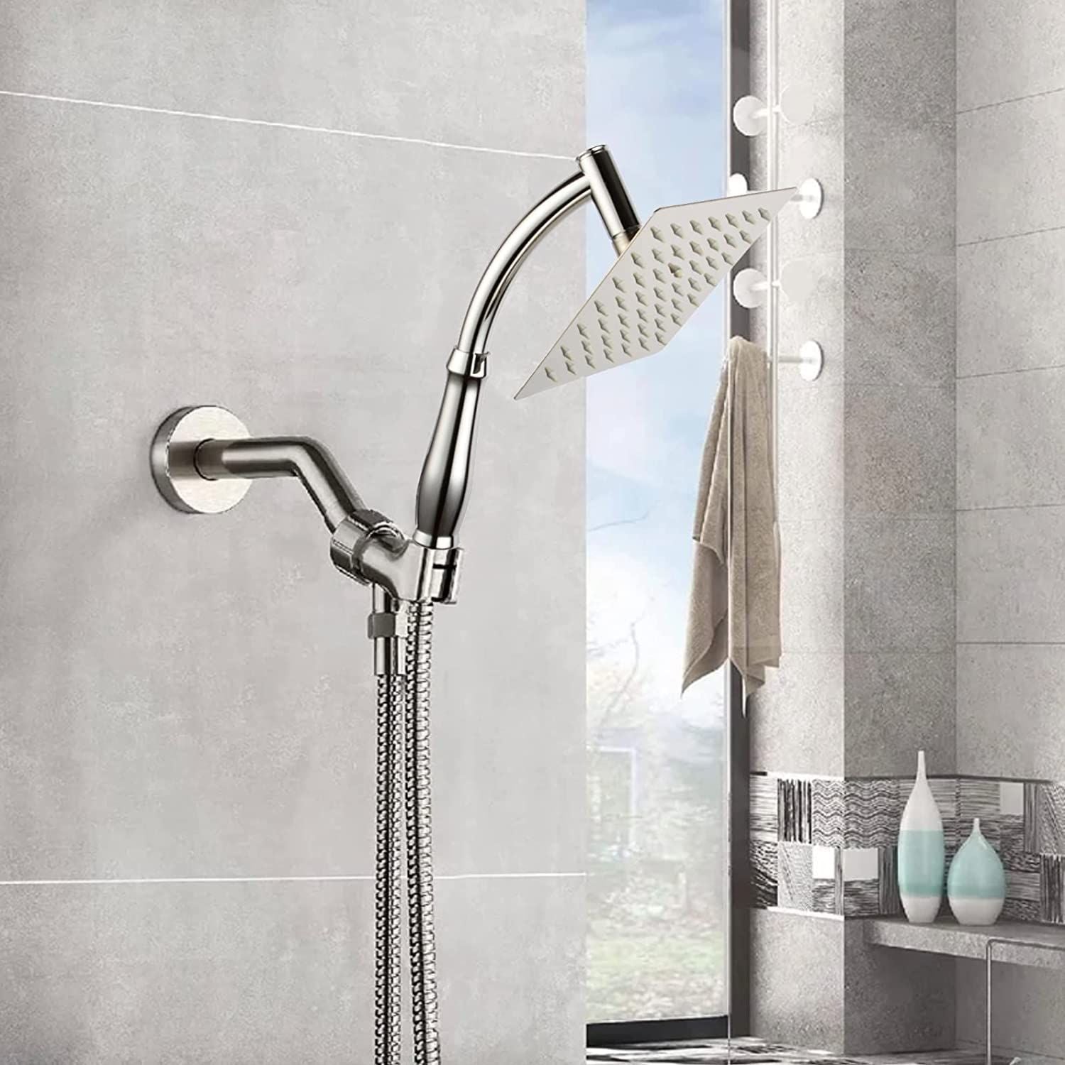 Powerful Rain Shower Head - High Pressure Rain Shower Heads - Large Square Shower Head with Chrome Finish - Universal Replacement Shower Accessories