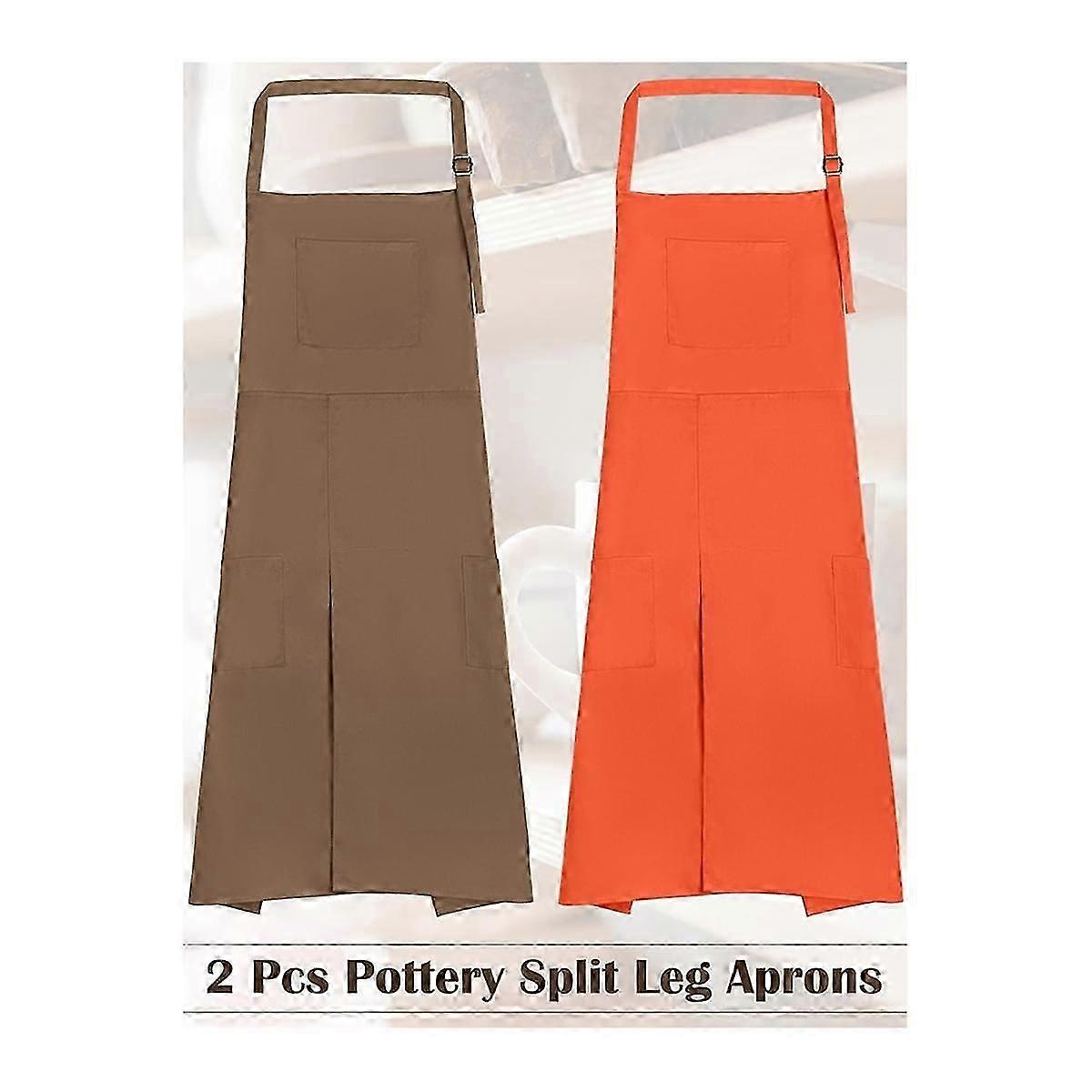 2pcs Ceramic Aprons with Split Legs Ceramic Aprons Split Legs Long Ceramic Aprons for Women Men DIY Cera (FMY)_qcx