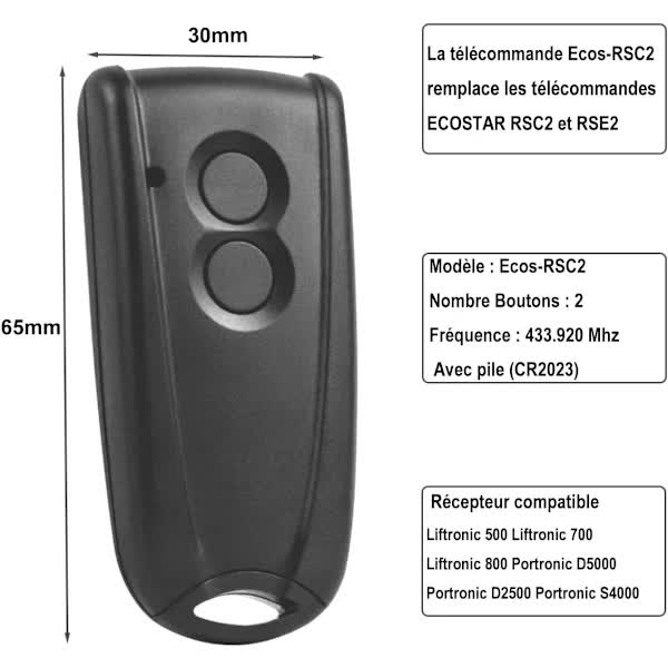 RSC2 Garage Door Remote Control Ecostar 433Mhz Remote Control Compatible with Ecostar Hormann: RSC2, RSE2 RSZ1, AGS: RSC2