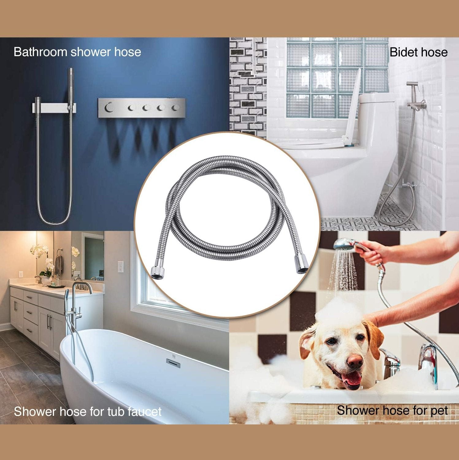 3m Shower Hose - Stainless Steel Shower Hose Silver Silver