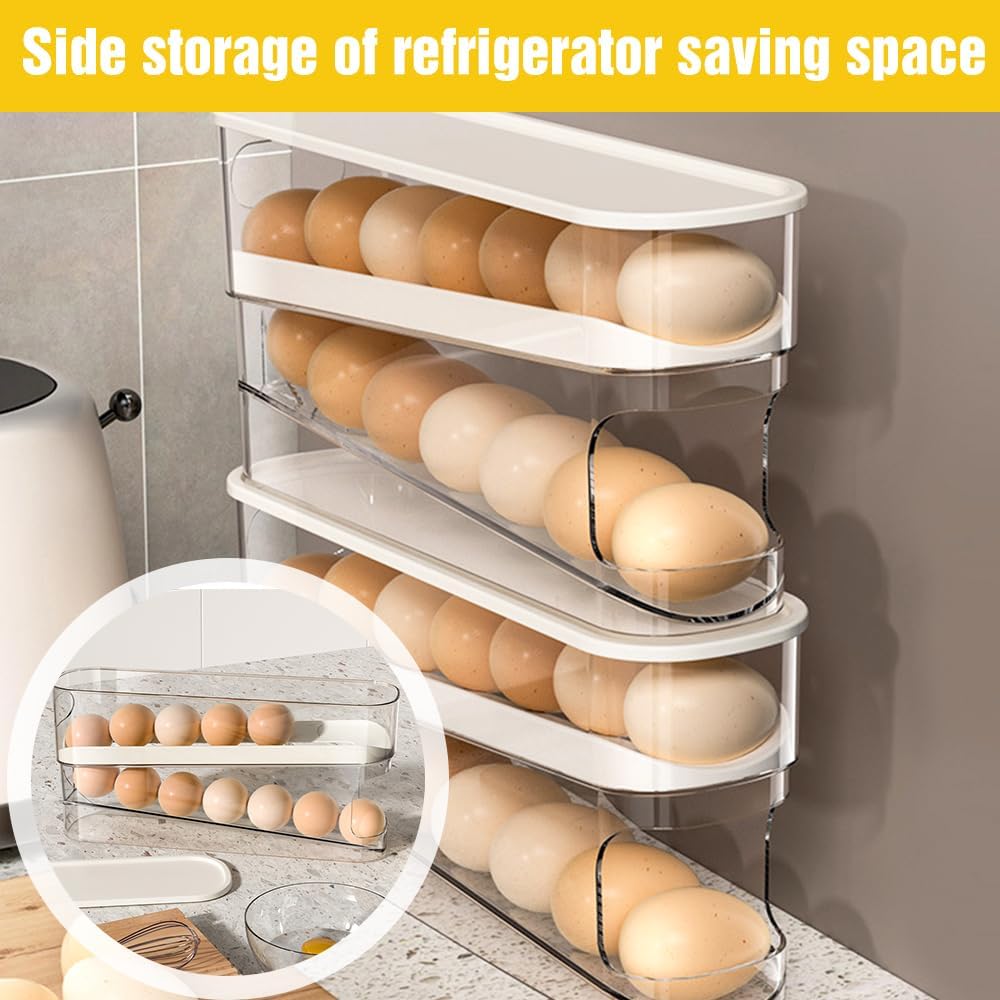 Automatic Rolling Egg Holder 14 Egg Dispenser Plastic Fridge Organizer Double Layer Egg Rack