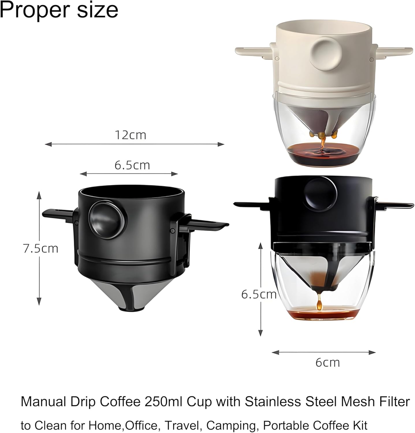 Reusable Stainless Steel Pour Over Coffee Dripper Filter Holder for Sustainable Slow Coffee at Home & Travel Black
