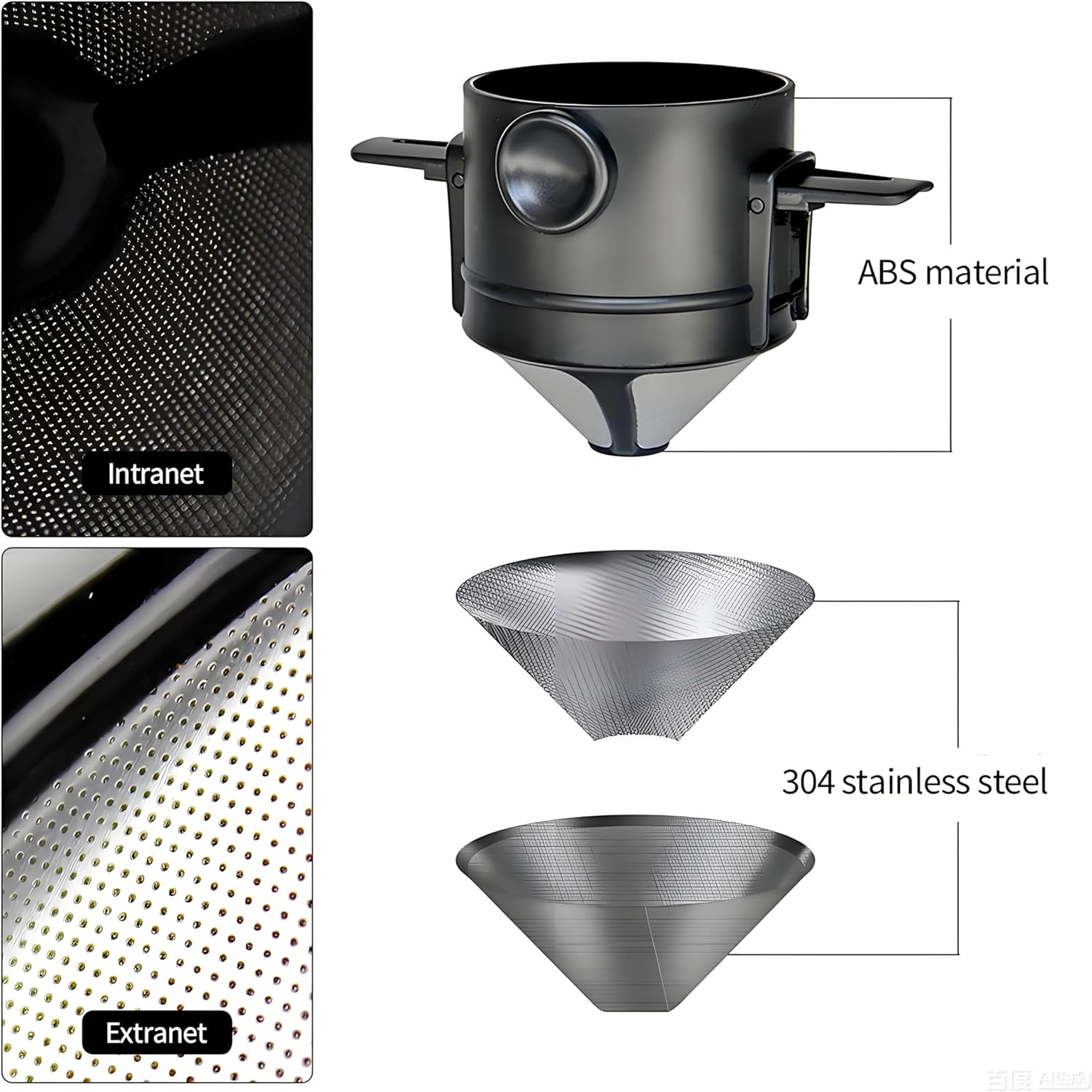 Reusable Stainless Steel Pour Over Coffee Dripper Filter Holder for Sustainable Slow Coffee at Home & Travel Black