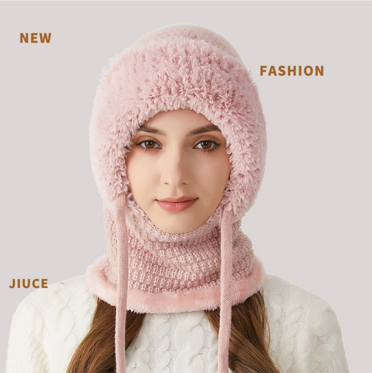 Winter Corn Velvet Hooded Scarf Mask Set - Thick Fleece Lined Knit Cap for Women - Warm Balaclava Neck Warmer for Extreme Cold - Gray