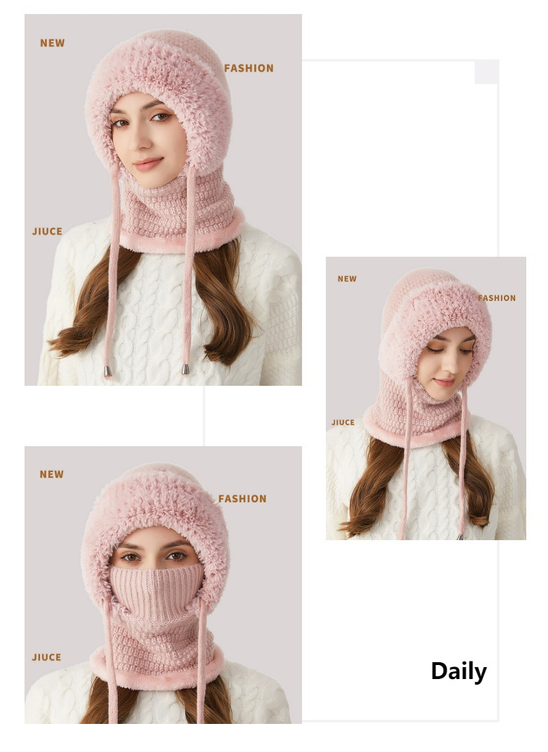 Winter Corn Velvet Hooded Scarf Mask Set - Thick Fleece Lined Knit Cap for Women - Warm Balaclava Neck Warmer for Extreme Cold - Gray