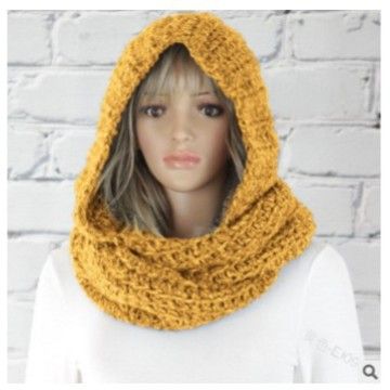 Women Winter Hooded Knit Scarf - Warm Solid Color Cape Scarf Wrap with Hood - Soft Acrylic Winter Neck Warmer for Cold Weather - Beige