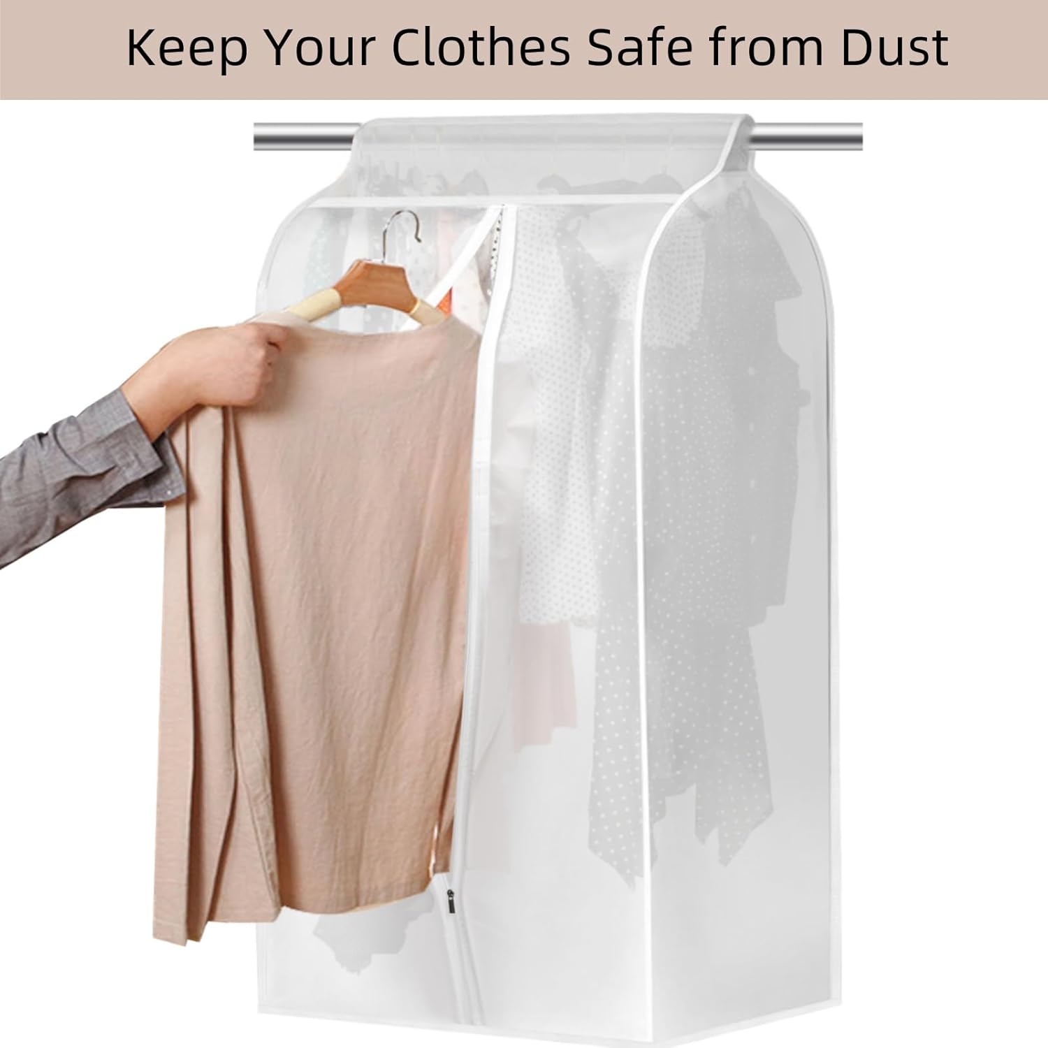 4 Pack Hanging Garment Bags, 43" 35" Long Large Closet Clothes Protector with Zipper, Plastic Jackets Storage Rack Cover for Shirt Suits Coat Dress, Bottom Enclosed (Rack not included)