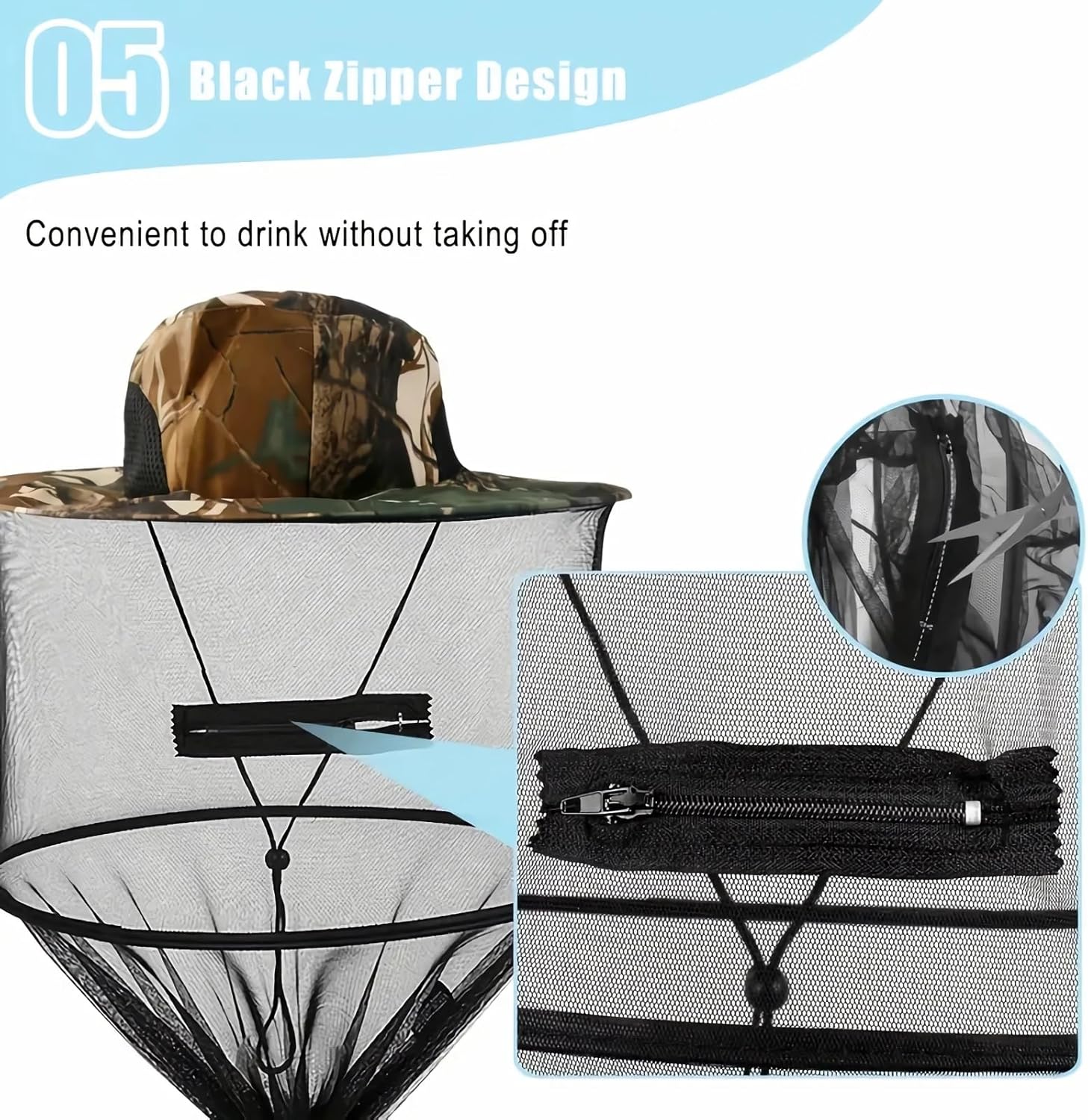 1Pack Anti-Mosquito Mesh Fishing Cap, Mosquito Head Net Hat with Removable Hidden Netting,for Outdoor Hiking Gardening Beekeeping