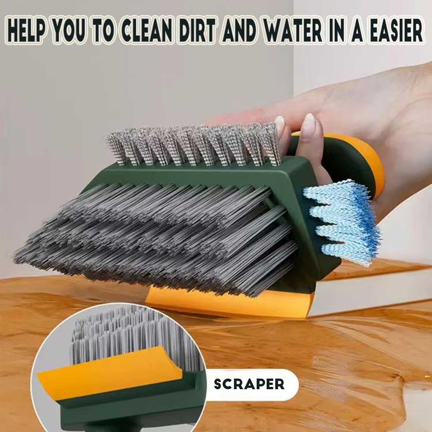 4-in-1 Grout Brush with Squeegee,Durable Bristles,Heavy-Duty Scrub Brushes for Cleaning Stiff Bristles Bathroom & Kitchen,Tile Floors Wall/Corner/Window (Green) Green