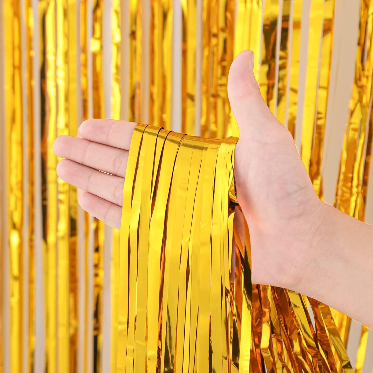 3 Pack 3.3x8.2 Feet Gold Foil Fringe Backdrop Curtains, Tinsel Streamers, for 2025 New Years Eve, Graduation, Birthday, Baby Shower, Gender Reveal, Disco Party 05