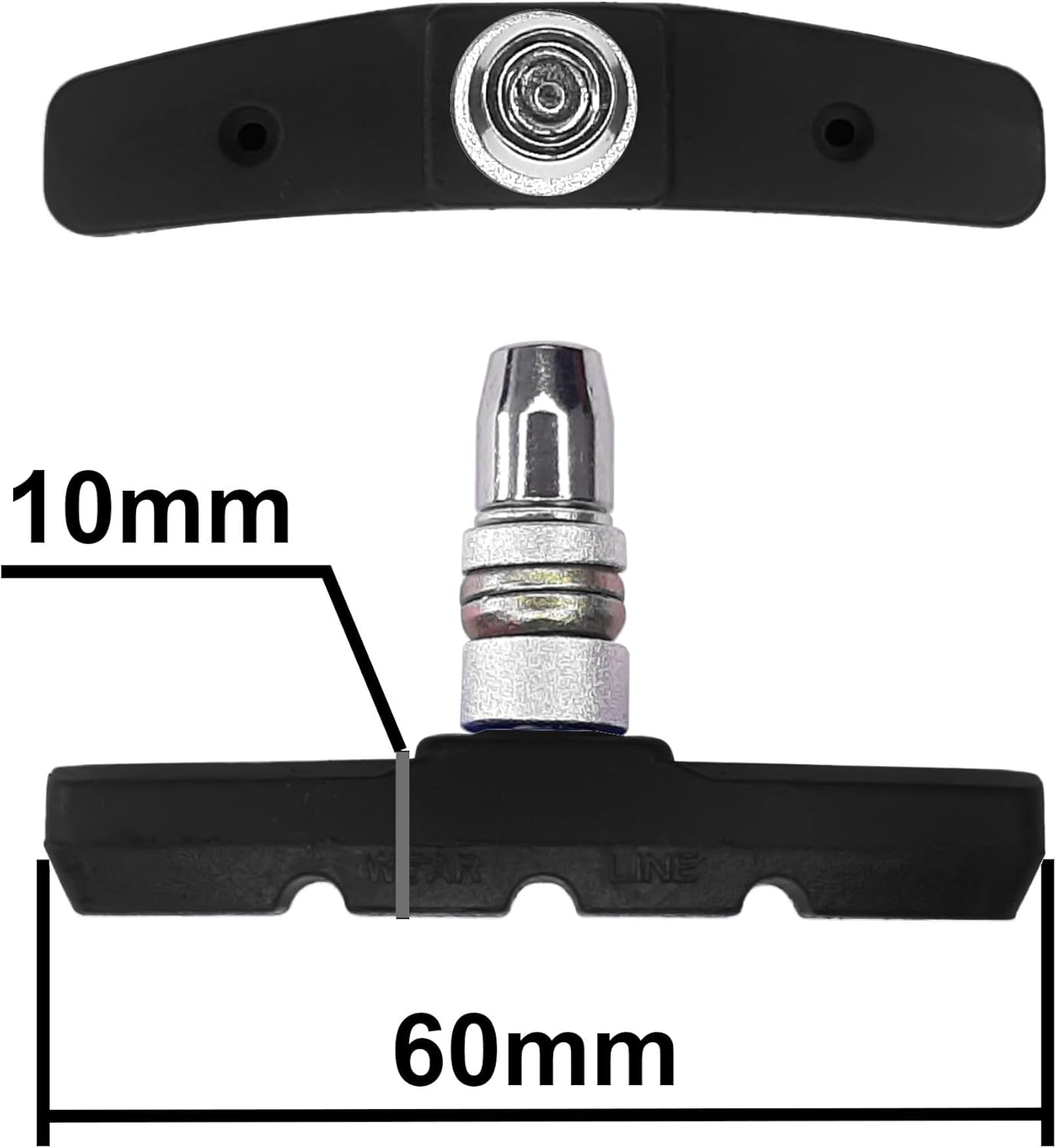 4 x bike brake blocks, 2 pairs, 60 mm, symmetric, V-brake, compatible with Shimano Tektro Avid Sram rims Cycle MTB City