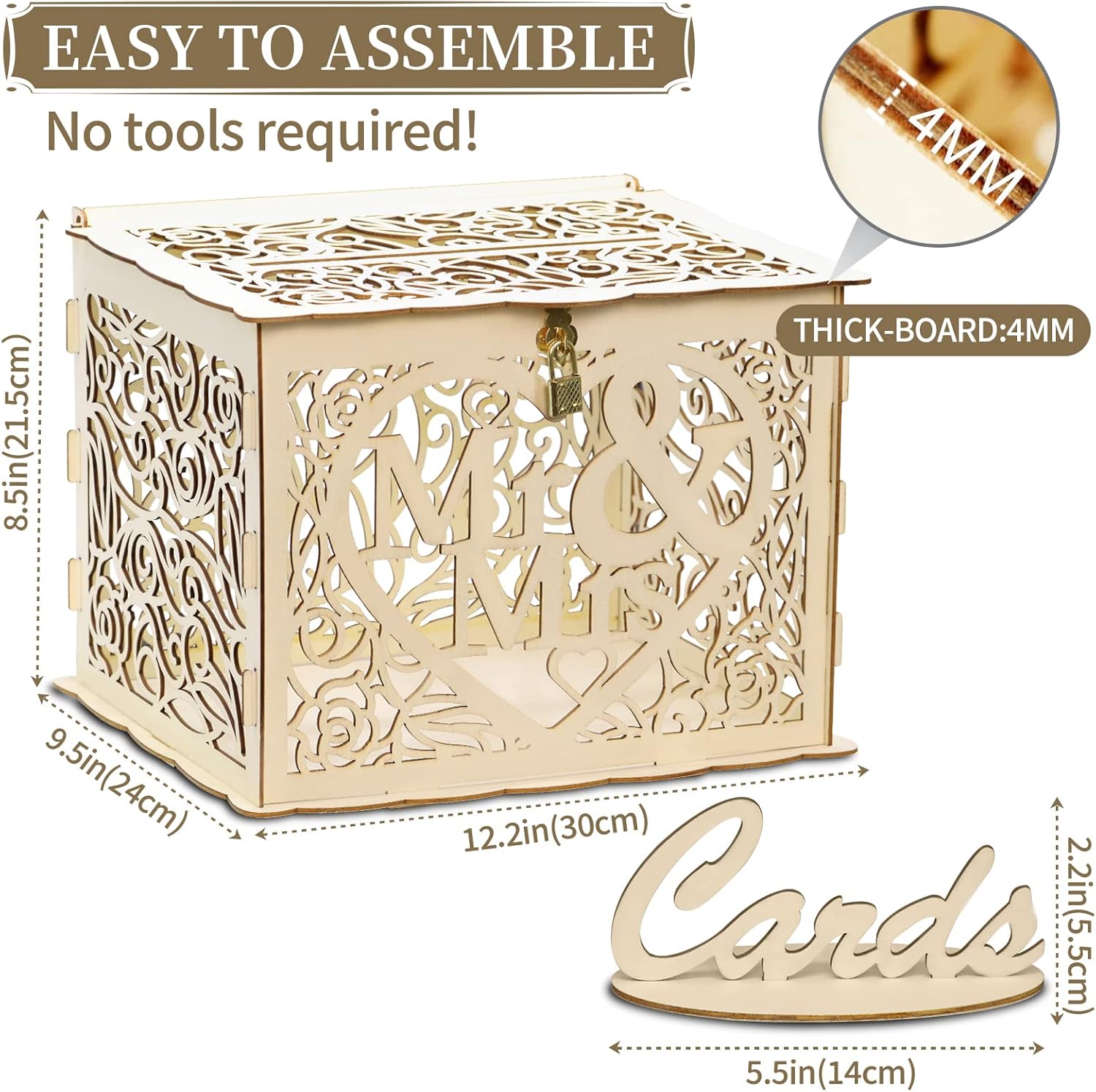 Petluno Latest design letterbox wedding gift vouchers box vintage large DIY wooden cards box money box with lock for birthday babyshower anniversary (Mr & Mrs, yellow) yellow