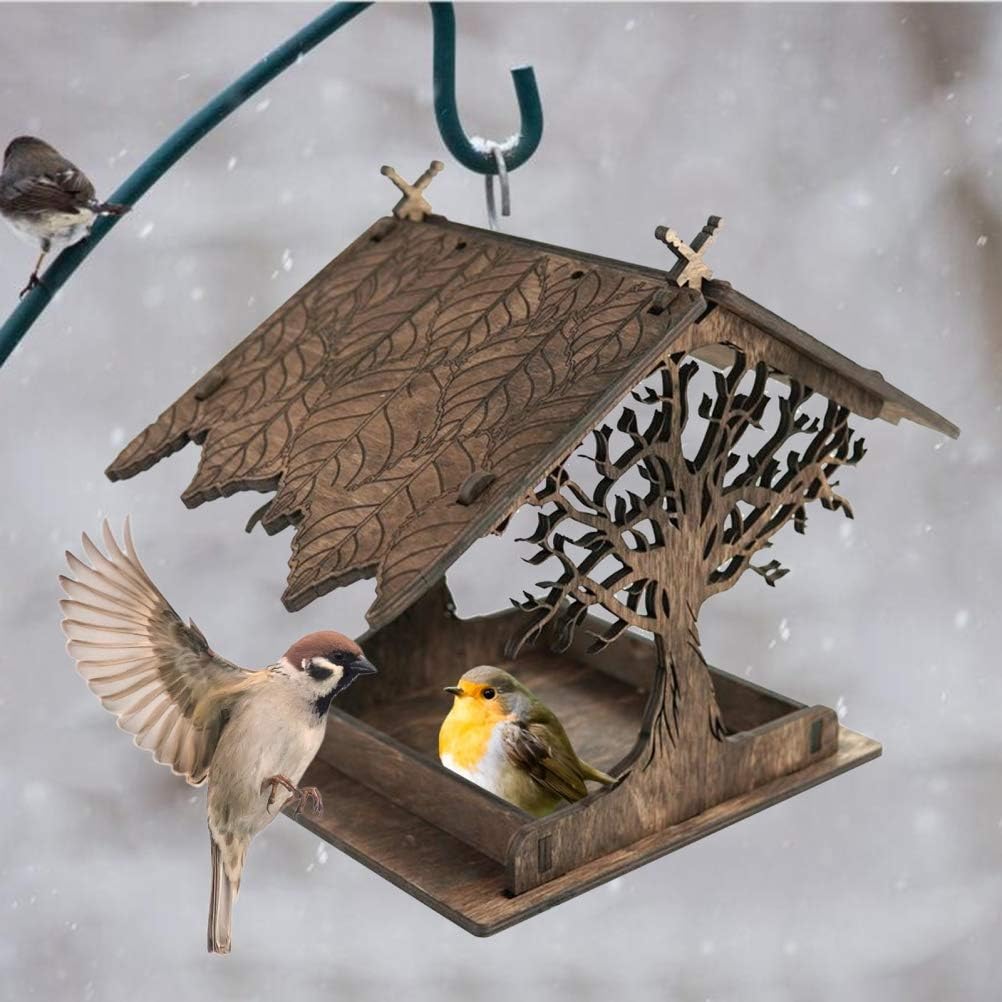 Vogelhuisje, wooden birdhouse, feeding stations, creative bird feeders, hanging bird food dispenser, wild birds, home, garden, courtyard, tree, decoration