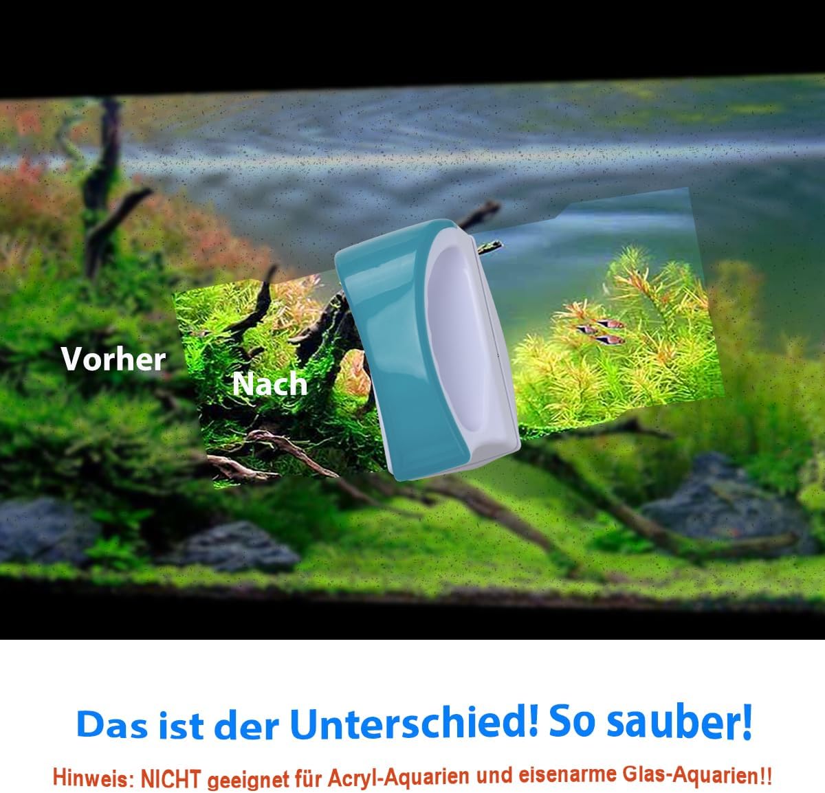 Petluno Magnetic Aquarium Glass Cleaner Fish Tank Glass Algae Scrapers, Floating Scrubber Cleaning Brush, Scratch-Free, Anti-Slip with Handle (M) M: suggests fish tank (50-60cm)
