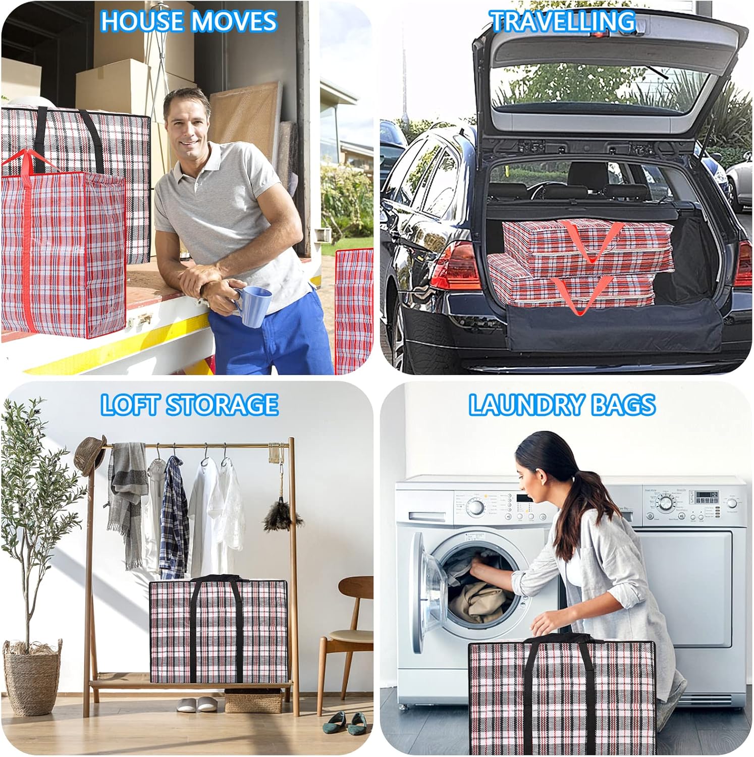 Storage bags, 4 pieces, large reusable moving bags, with zip closure and handles, storage bag, clothing, laundry bag, capacity, multifunctional for duvets