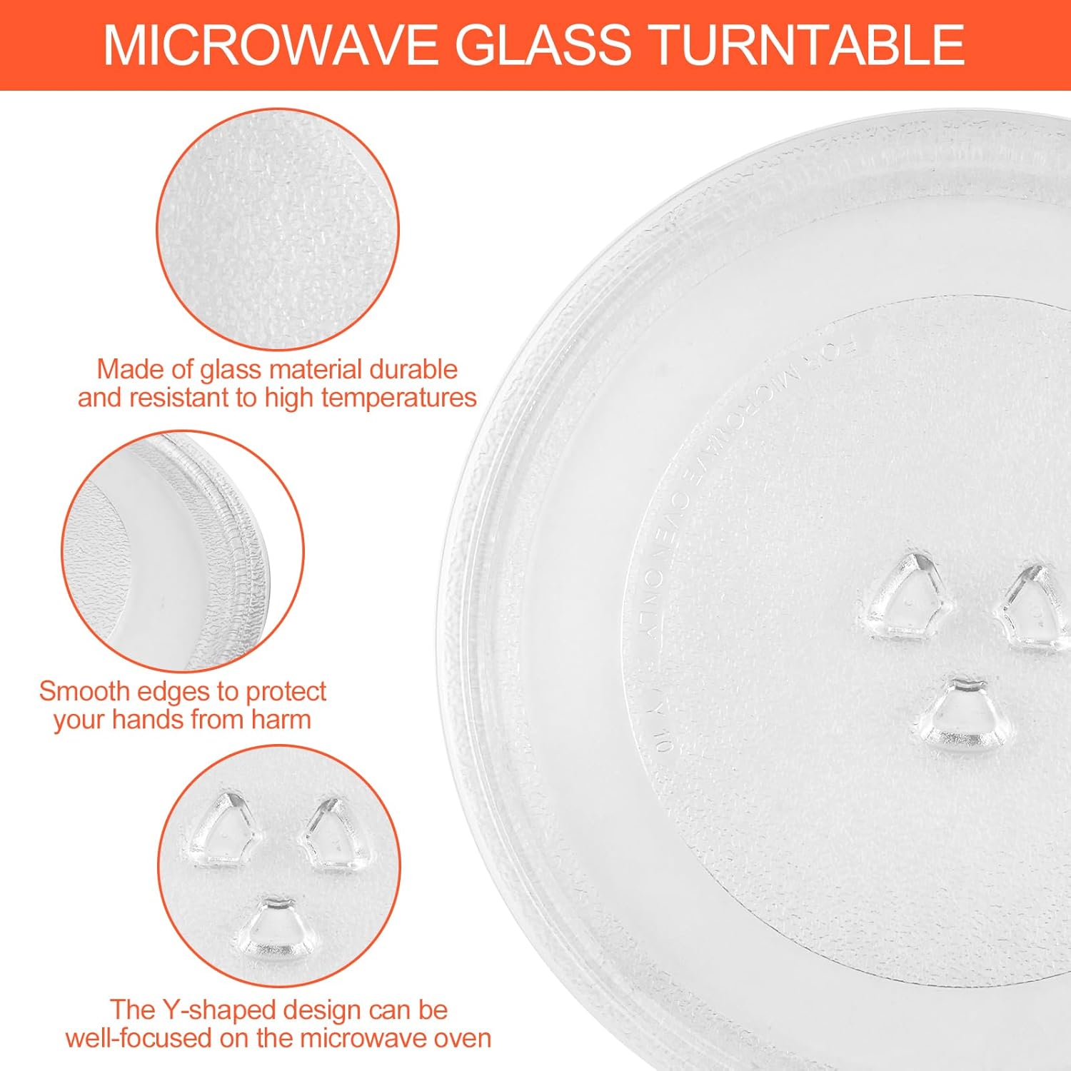 Magnetron plate, glass, 24.5 cm, microwave plate, turntable, glass plate, microwave accessories, replacement turntable with 3 attachments for standard round microwaves
