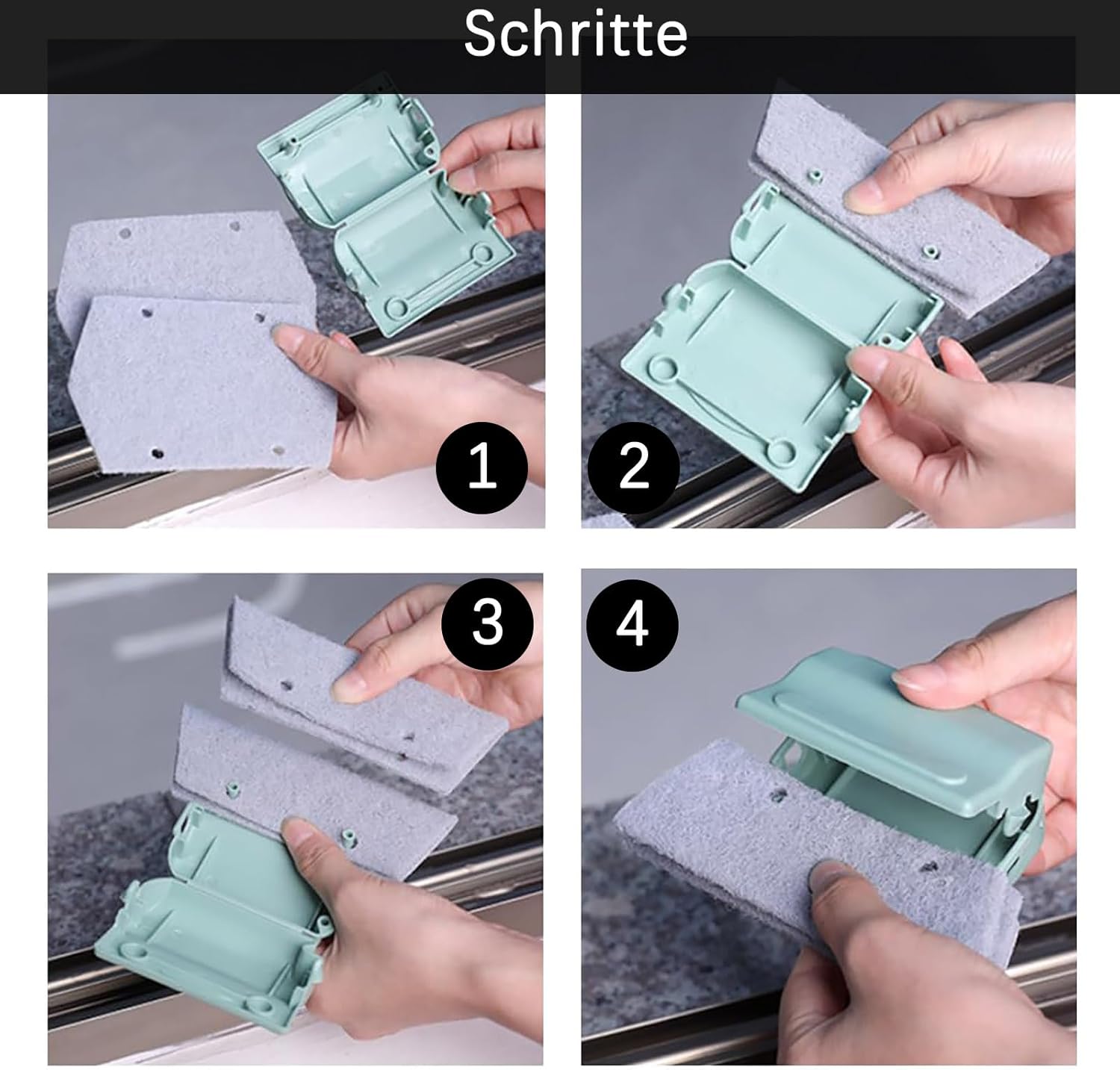 Cleaning brush with slot, 3 cleaning brushes and 6 replacement pads, kitchen cleaning set, for cleaning all corners windows doors, grey, green, cream-coloured