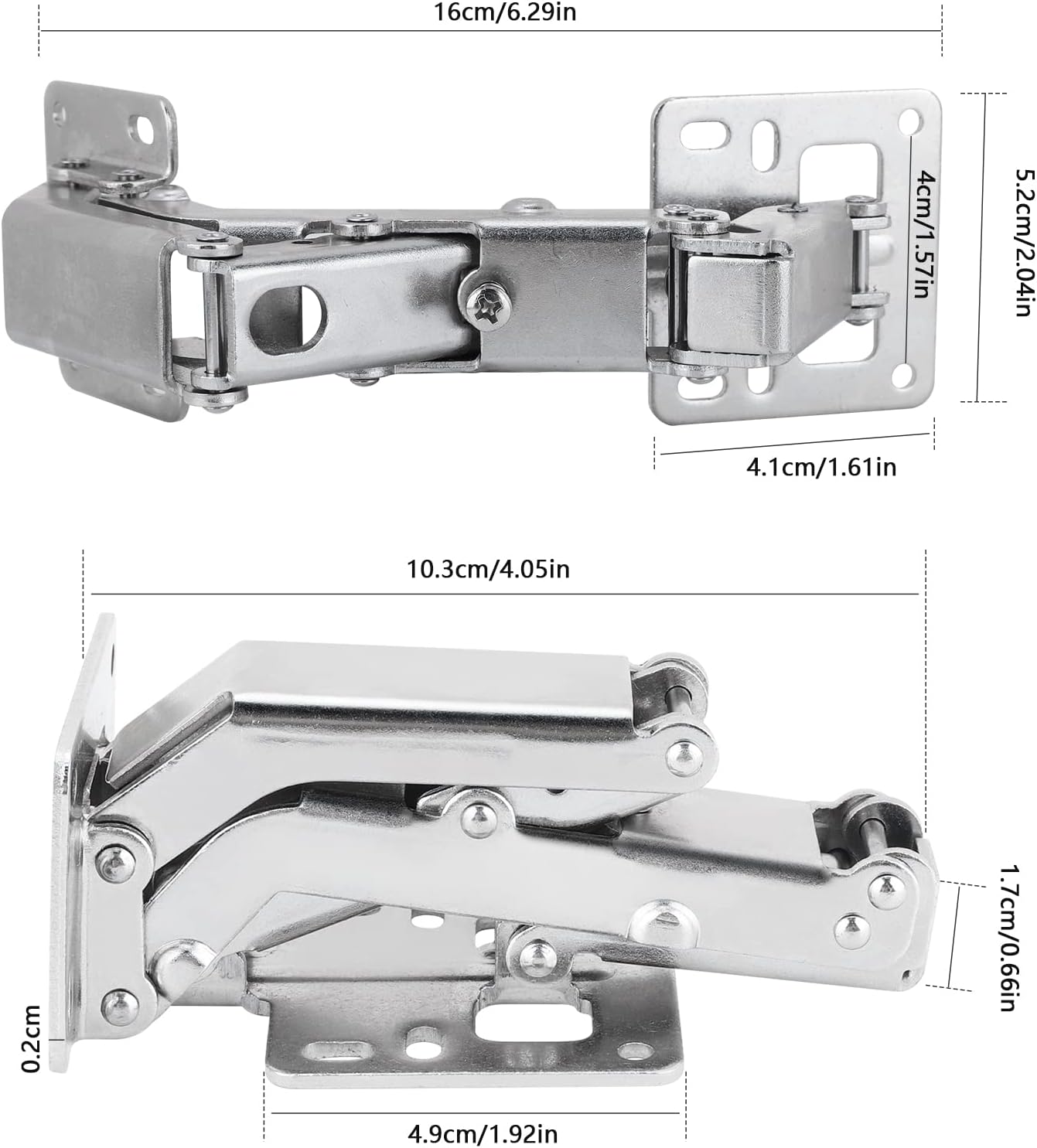 Spring-loaded hinge, 170 degrees, for kitchen cabinets, door hinges, large angle door hinges, angle stop, self-closing hinge, 4 pieces, improved version with buffer damping