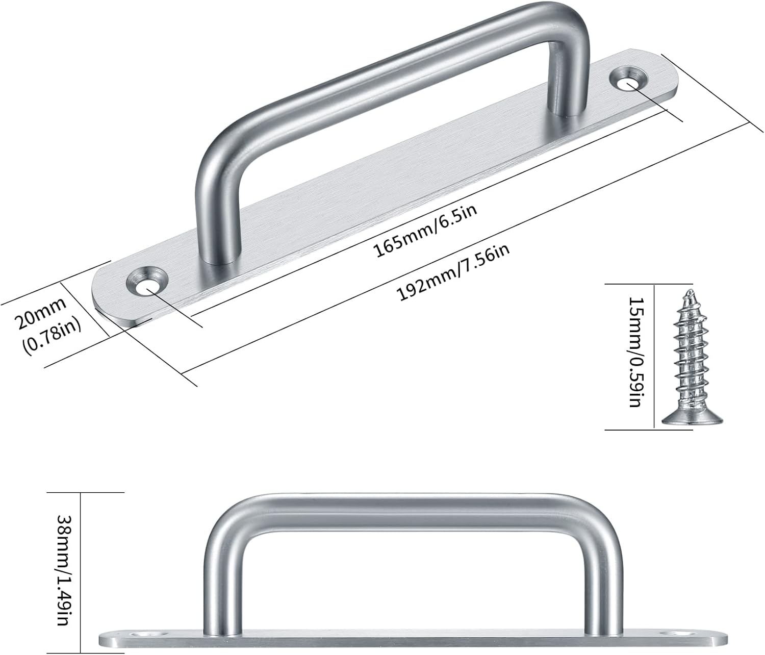 2 pieces sliding door handles, split door handles, sliding door handle with stainless steel plate, cabinet door handle, shed door handles, garden door handles (192 mm) 192MM