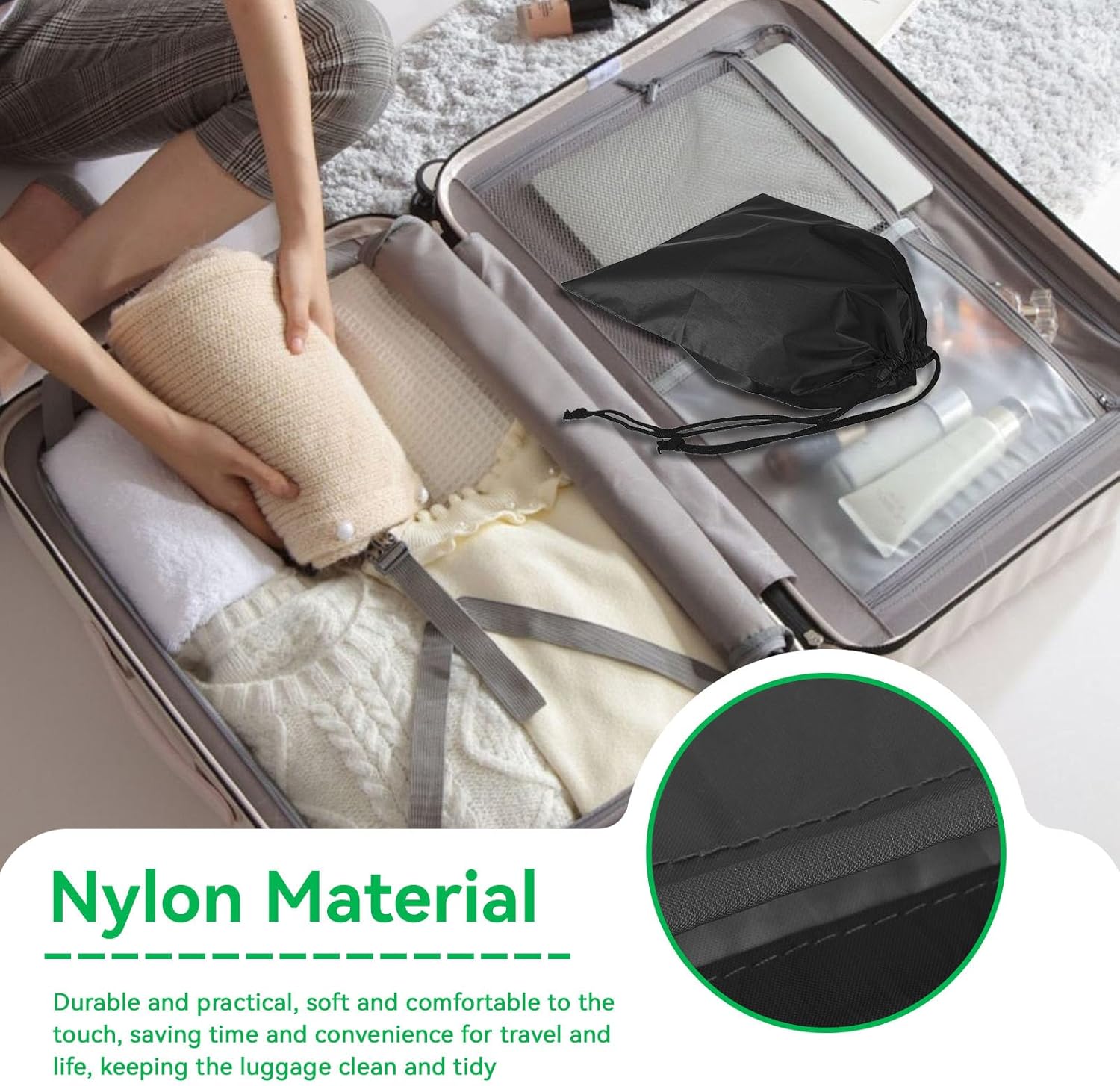 Nylon Drawstring Shoe Bag, 3PCS Bags for Travelling Dustproof Waterproof Travel Bag Underwear Shoes Pants Storage(Black)