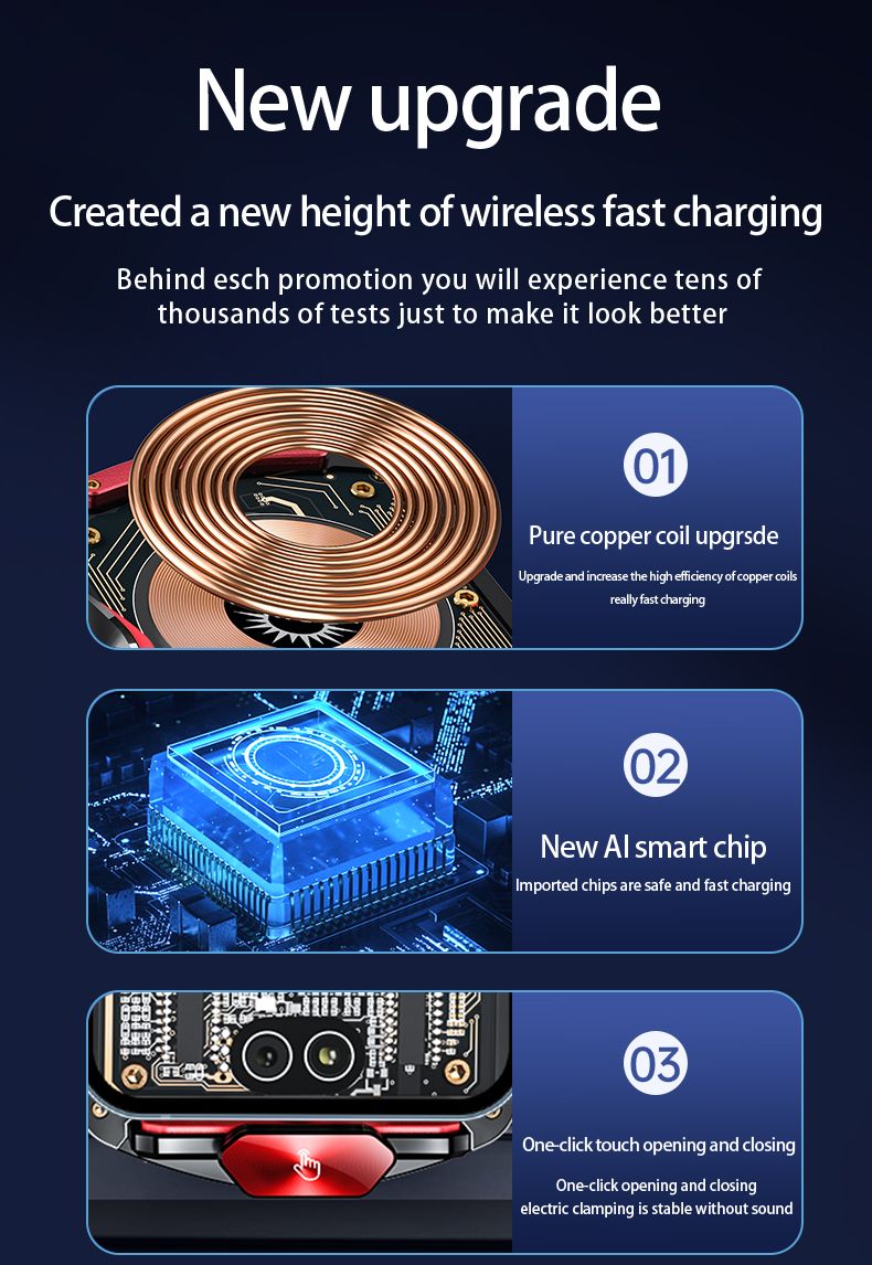A6 Magnetic Dual Mode Wireless Car Charger Mount for iPhone Samsung Android Phones,red