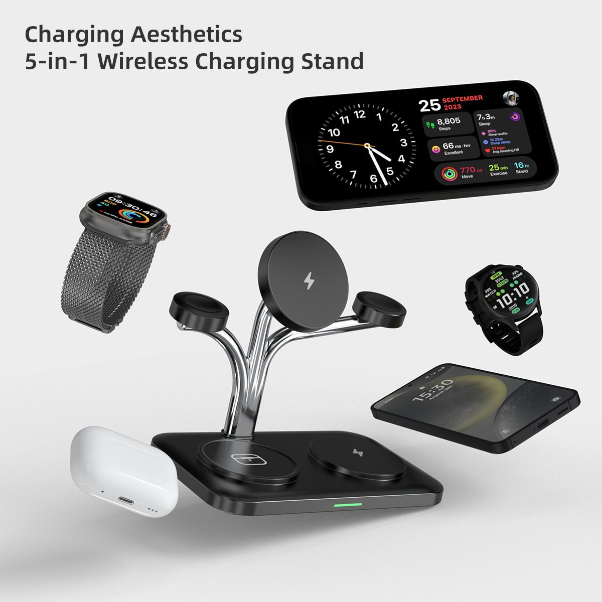 OC22 5-in-1 Wireless Charging Stand Multi Device Fast Charging Dock,black