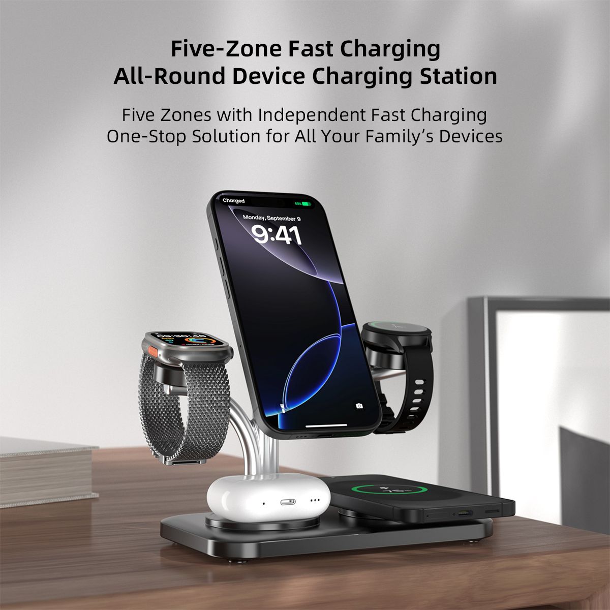 OC22 5-in-1 Wireless Charging Stand Multi Device Fast Charging Dock,black