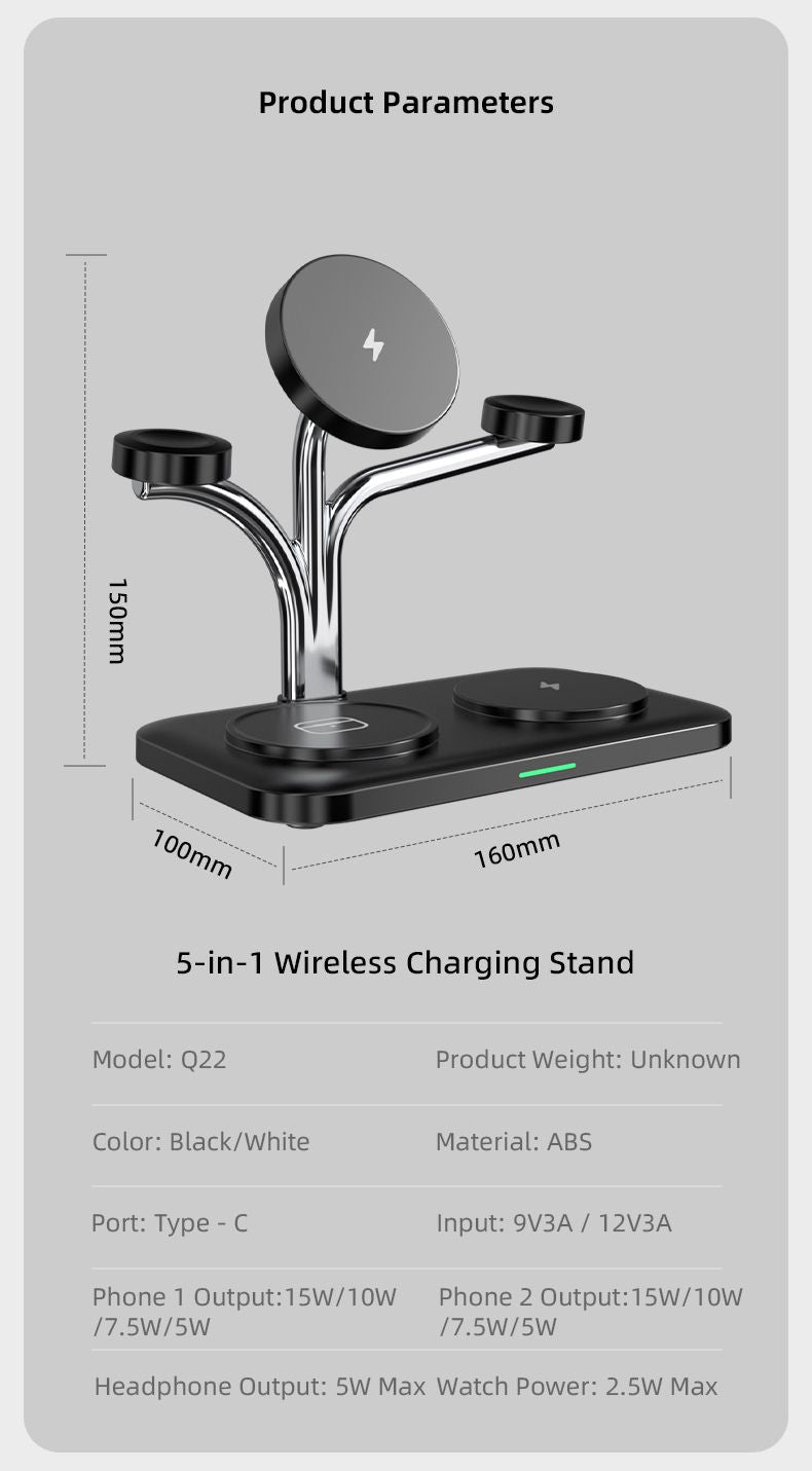 OC22 5-in-1 Wireless Charging Stand Multi Device Fast Charging Dock,black
