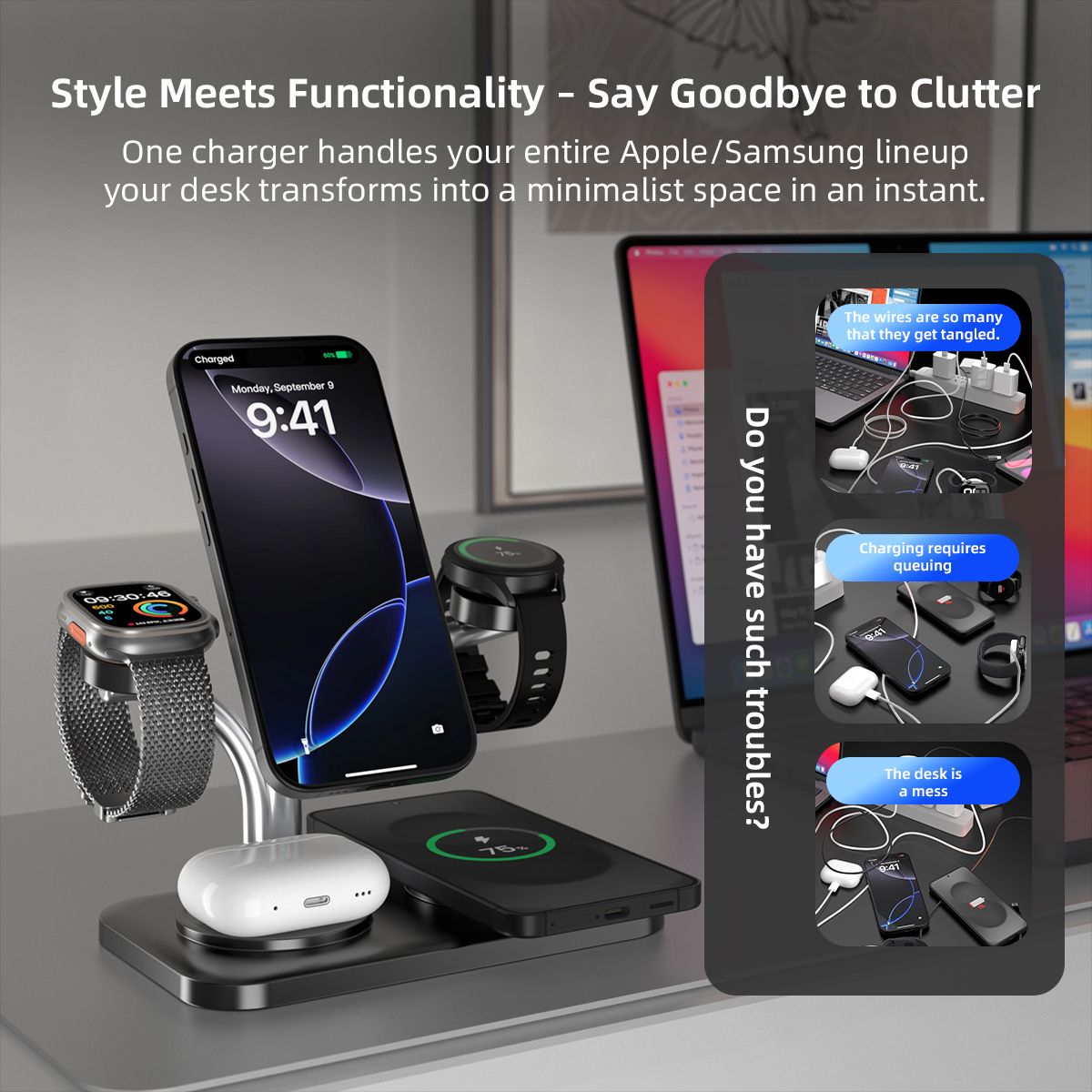 OC22 5-in-1 Wireless Charging Stand Multi Device Fast Charging Dock,white