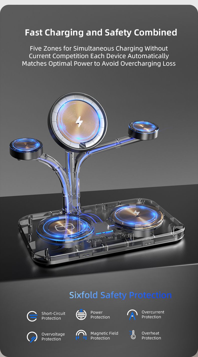 OC22 5-in-1 Wireless Charging Stand Multi Device Fast Charging Dock,white