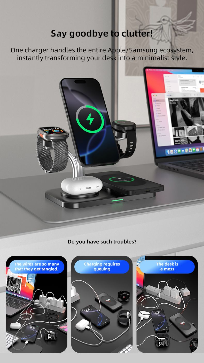 OC22 5-in-1 Wireless Charging Stand Multi Device Fast Charging Dock,white