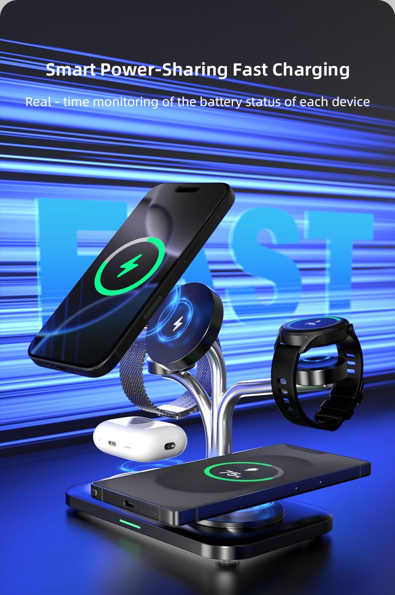 OC22 5-in-1 Wireless Charging Stand Multi Device Fast Charging Dock,white