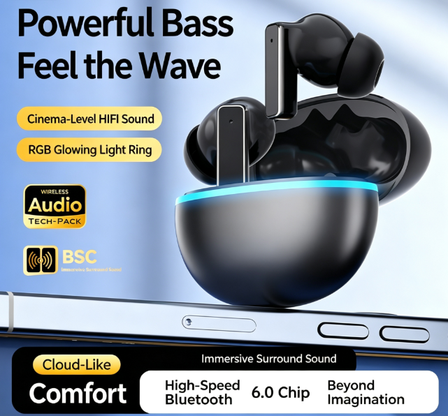 Y9 Wireless Bluetooth 6.0 Heavy Bass Earphones,black