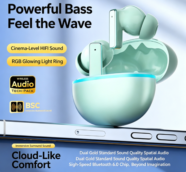 Y9 Wireless Bluetooth 6.0 Heavy Bass Earphones,green