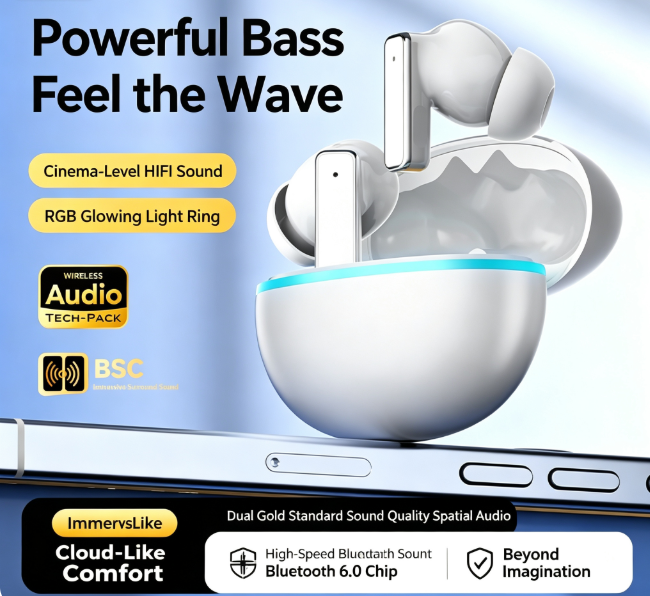 Y9 Wireless Bluetooth 6.0 Heavy Bass Earphones,white