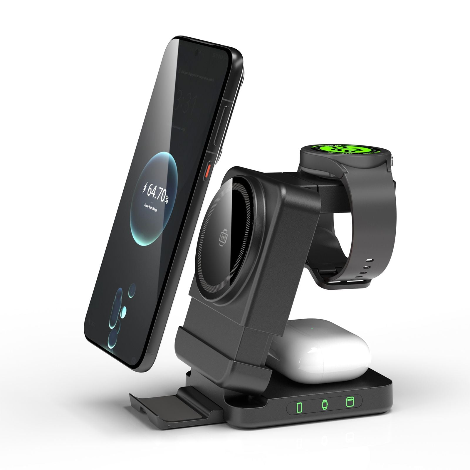 YF3 25W Foldable Rotatable Wireless Charger 3 in 1 Multi Device Charging Dock,black