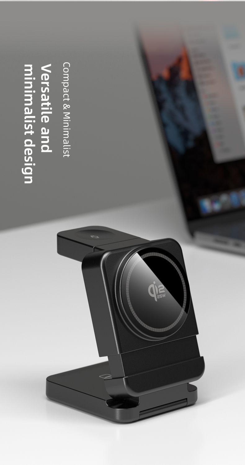 YF3 25W Foldable Rotatable Wireless Charger 3 in 1 Multi Device Charging Dock,black