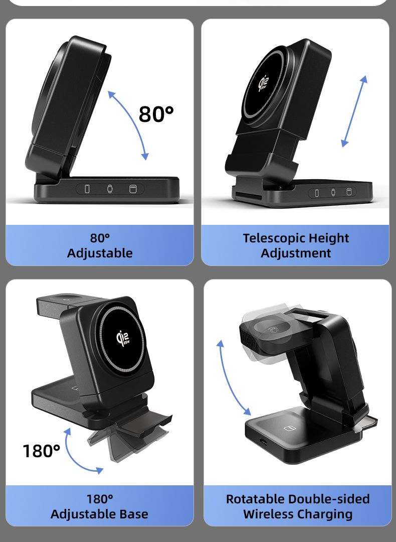 YF3 25W Foldable Rotatable Wireless Charger 3 in 1 Multi Device Charging Dock,black