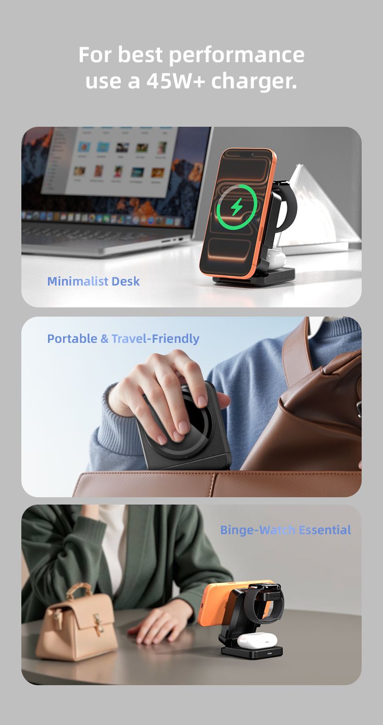 YF3 25W Foldable Rotatable Wireless Charger 3 in 1 Multi Device Charging Dock,black