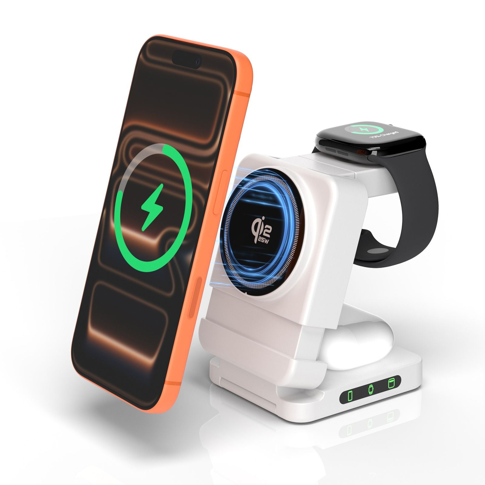YF3 25W Foldable Rotatable Wireless Charger 3 in 1 Multi Device Charging Dock,white