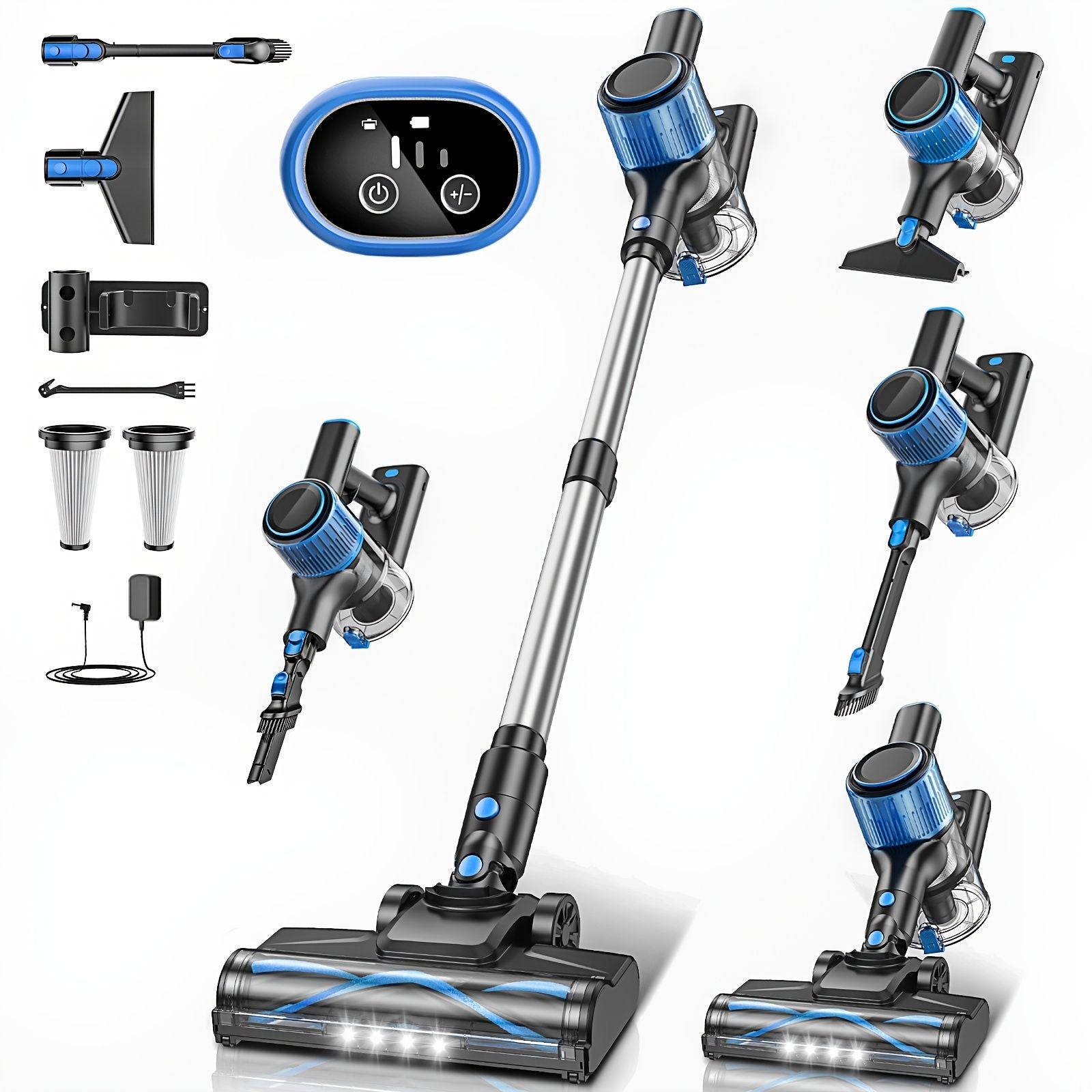 Cordless Vacuum Cleaner, 8 In 1 Powerful Suction Lightweight Vacuum Cleaner For Home, Led Display, 3 Suction Modes, 55Kpa Powerful Suction,45mins Detachable Battery Vacuum For Hard Floor Carpet Pet Hair