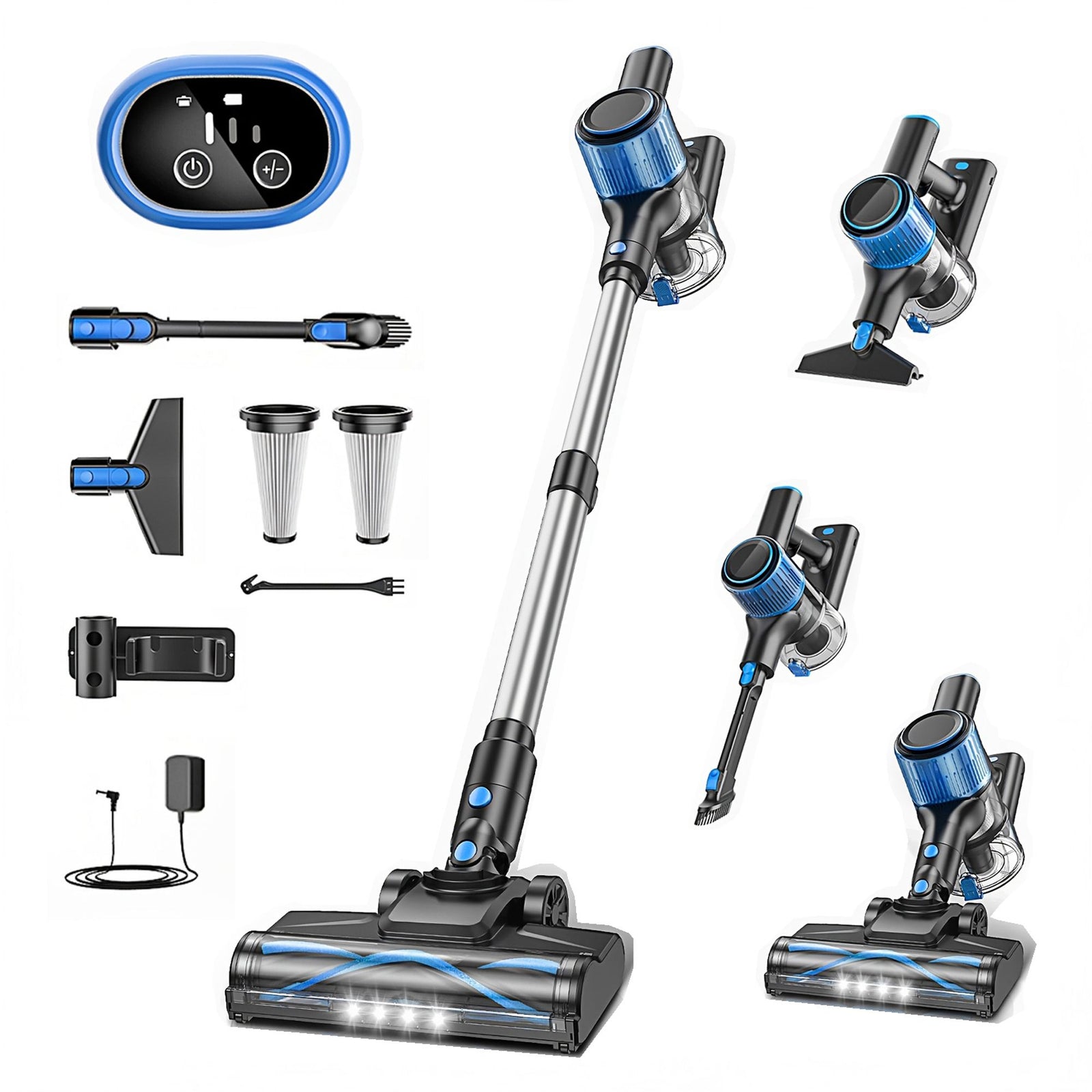 Cordless Vacuum Cleaner, 8 In 1 Powerful Suction Lightweight Vacuum Cleaner For Home, Led Display, 3 Suction Modes, 55Kpa Powerful Suction,45mins Detachable Battery Vacuum For Hard Floor Carpet Pet Hair