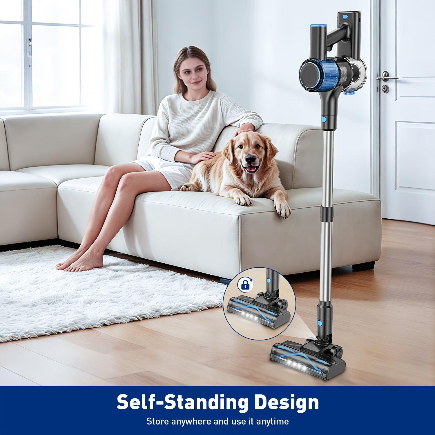 Cordless Vacuum Cleaner, 8 In 1 Powerful Suction Lightweight Vacuum Cleaner For Home, Led Display, 3 Suction Modes, 55Kpa Powerful Suction,45mins Detachable Battery Vacuum For Hard Floor Carpet Pet Hair