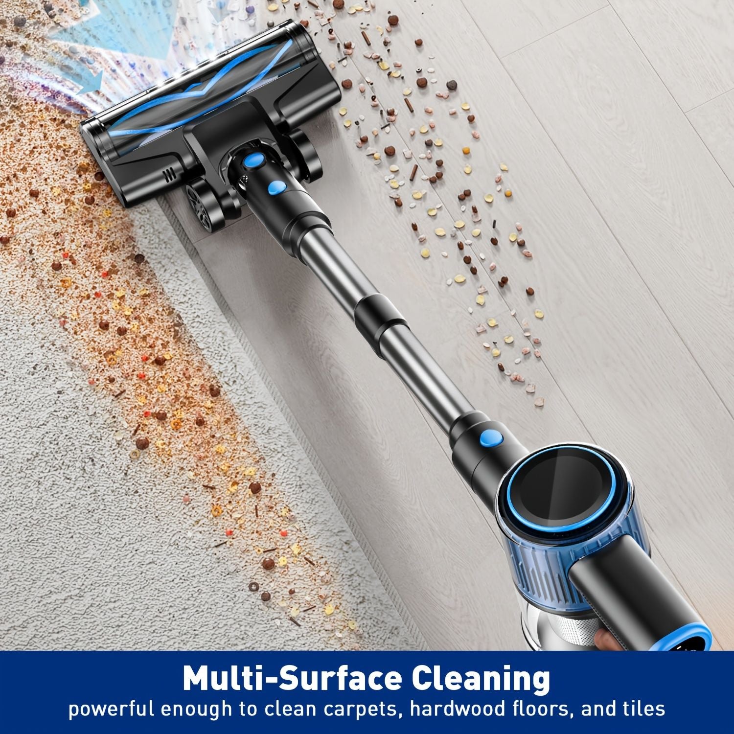 Cordless Vacuum Cleaner, 8 In 1 Powerful Suction Lightweight Vacuum Cleaner For Home, Led Display, 3 Suction Modes, 55Kpa Powerful Suction,45mins Detachable Battery Vacuum For Hard Floor Carpet Pet Hair