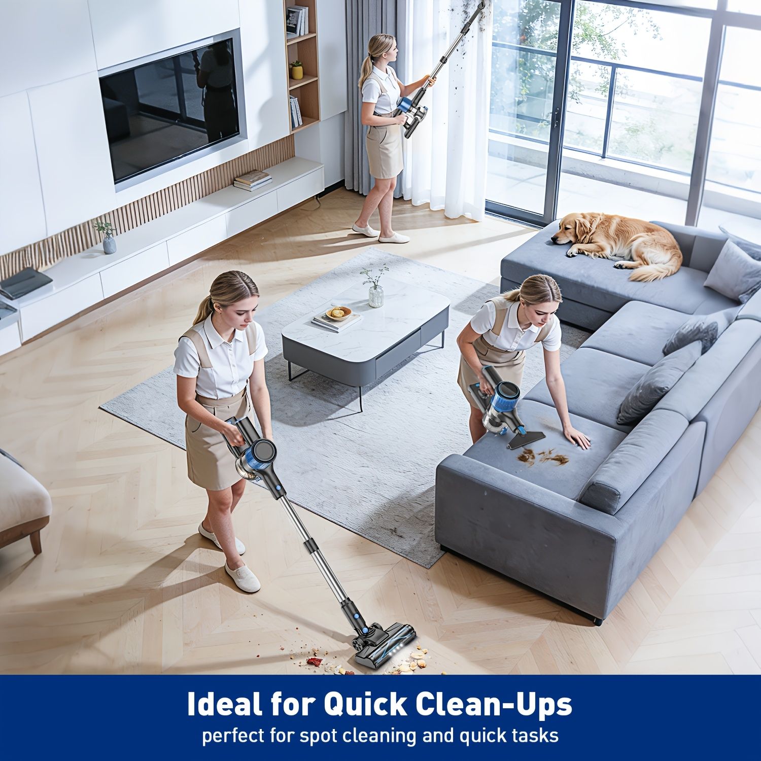 Cordless Vacuum Cleaner, 8 In 1 Powerful Suction Lightweight Vacuum Cleaner For Home, Led Display, 3 Suction Modes, 55Kpa Powerful Suction,45mins Detachable Battery Vacuum For Hard Floor Carpet Pet Hair