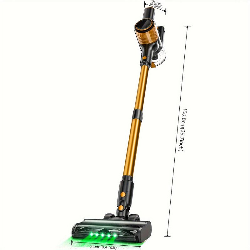 Cordless Vacuum Cleaner, 55Kpa Powerful Suction,8-in-1 Powerful Stick Vacuum Cleaner with Anti-tangle Brush And Upgraded Green Light, 2200mAh. 45 Minute Run Time Rechargeable Lightweight Vacuum Cleaner for Hardwood Floors, Carpets And Pet Hair.