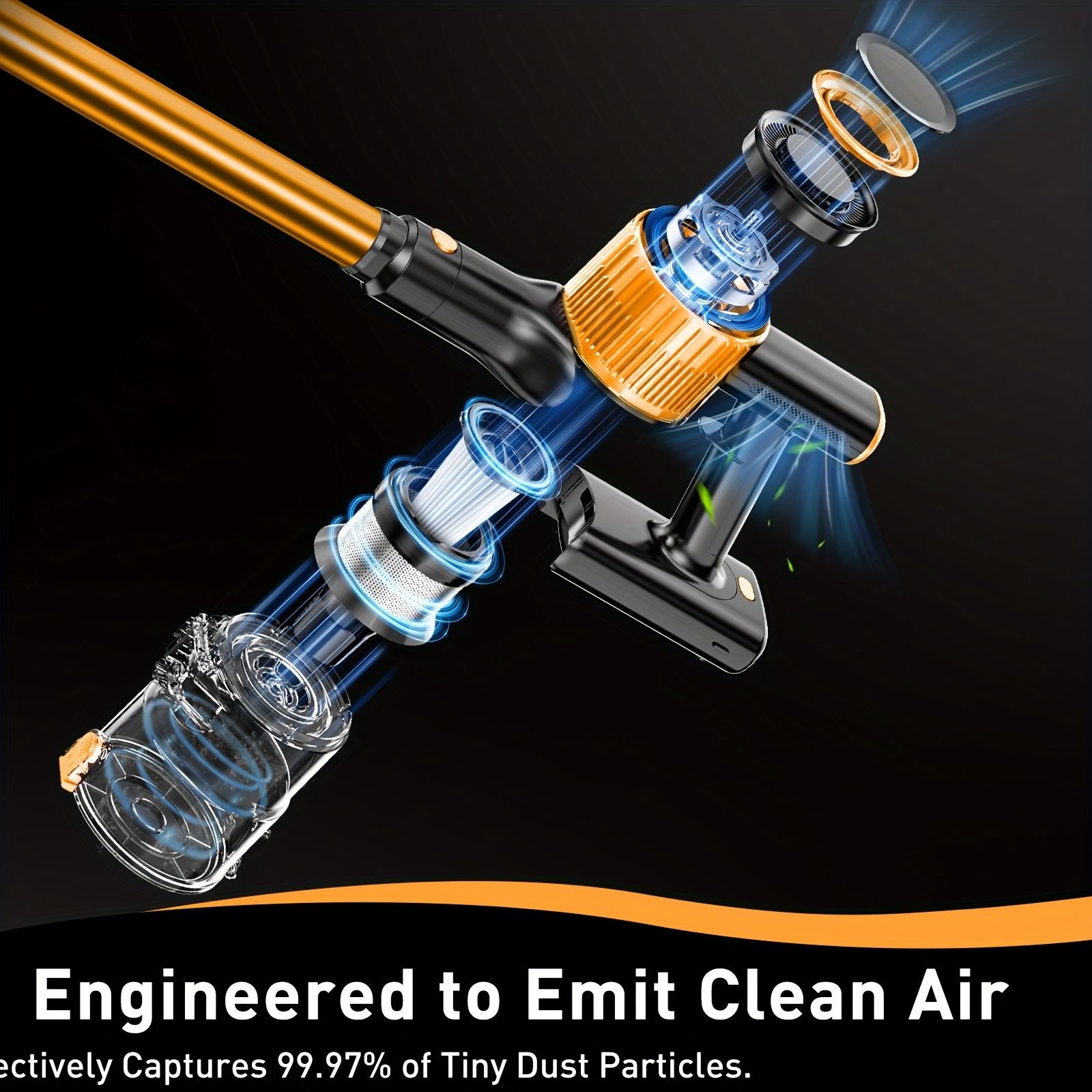 Cordless Vacuum Cleaner, 55Kpa Powerful Suction,8-in-1 Powerful Stick Vacuum Cleaner with Anti-tangle Brush And Upgraded Green Light, 2200mAh. 45 Minute Run Time Rechargeable Lightweight Vacuum Cleaner for Hardwood Floors, Carpets And Pet Hair.