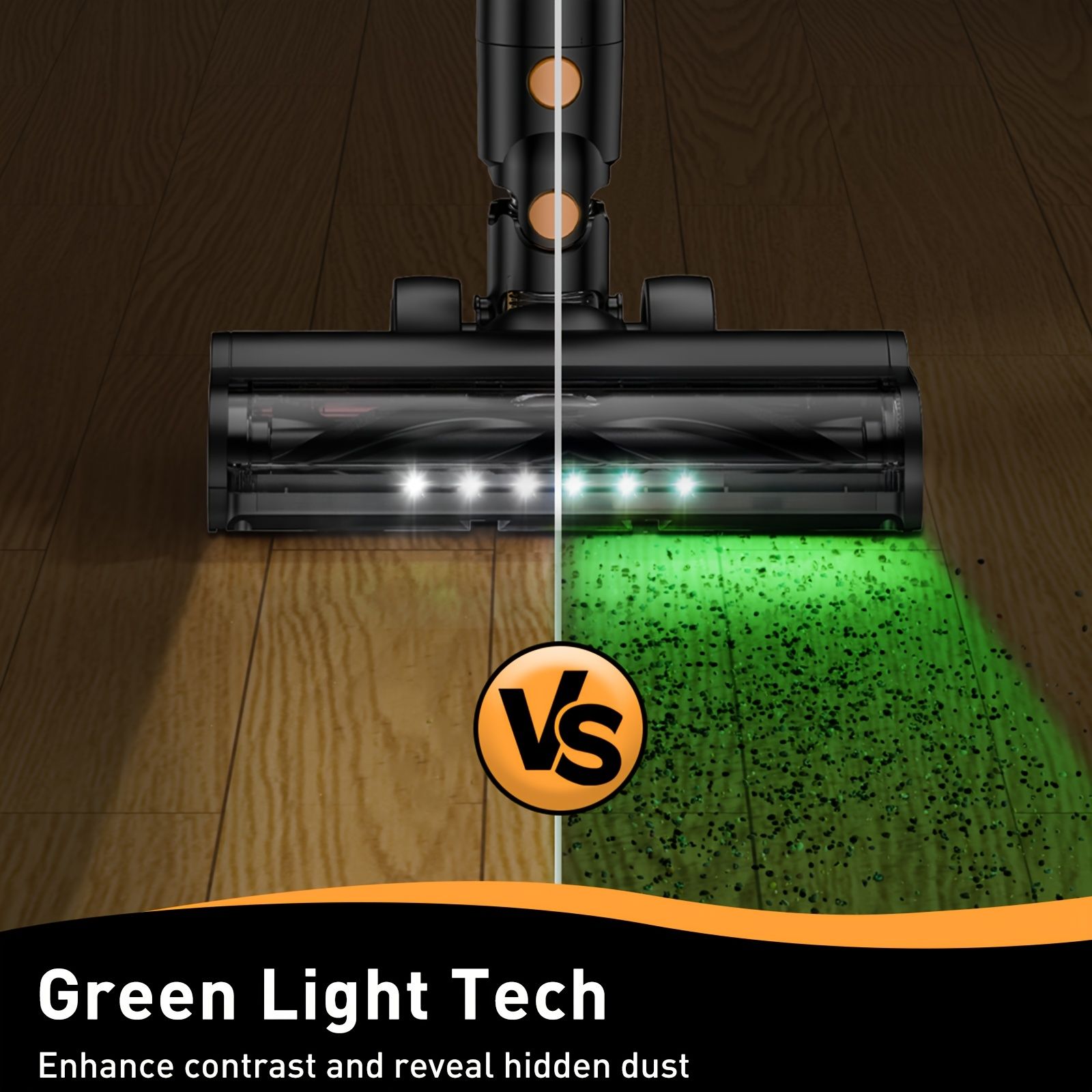 Cordless Vacuum Cleaner, 55Kpa Powerful Suction,8-in-1 Powerful Stick Vacuum Cleaner with Anti-tangle Brush And Upgraded Green Light, 2200mAh. 45 Minute Run Time Rechargeable Lightweight Vacuum Cleaner for Hardwood Floors, Carpets And Pet Hair.