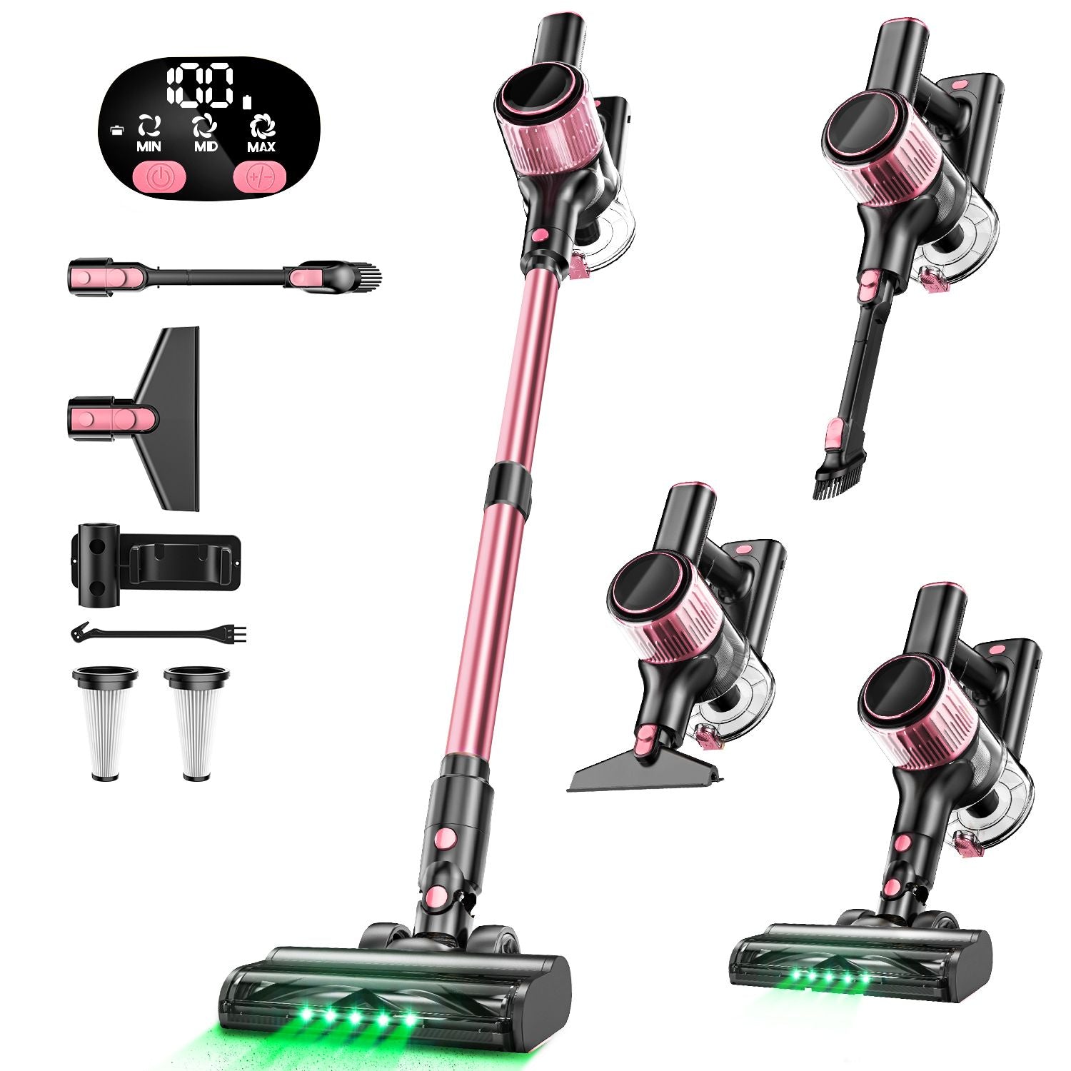 Cordless Vacuum Cleaner, 8 in 1 Powerful Suction Lightweight Vacuum Cleaner for Home, 55Kpa Powerful Suction,LED Display, 3 Suction Modes, 45Mins Detachable Battery Vacuum for Hard Floor Carpet Pet Hair